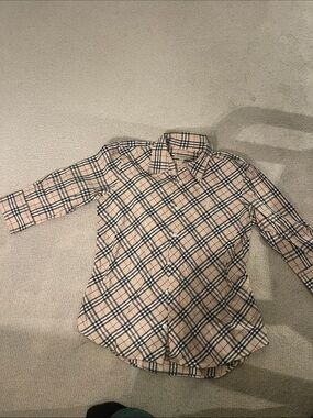 Burberry Beige and Black Plaid Button-Up Shirt